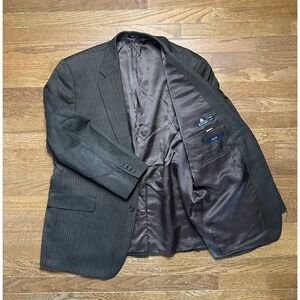 IZOD Mens Blazer‎ 46R Brown Herringbone 100% Pure New Wool Sports Coat